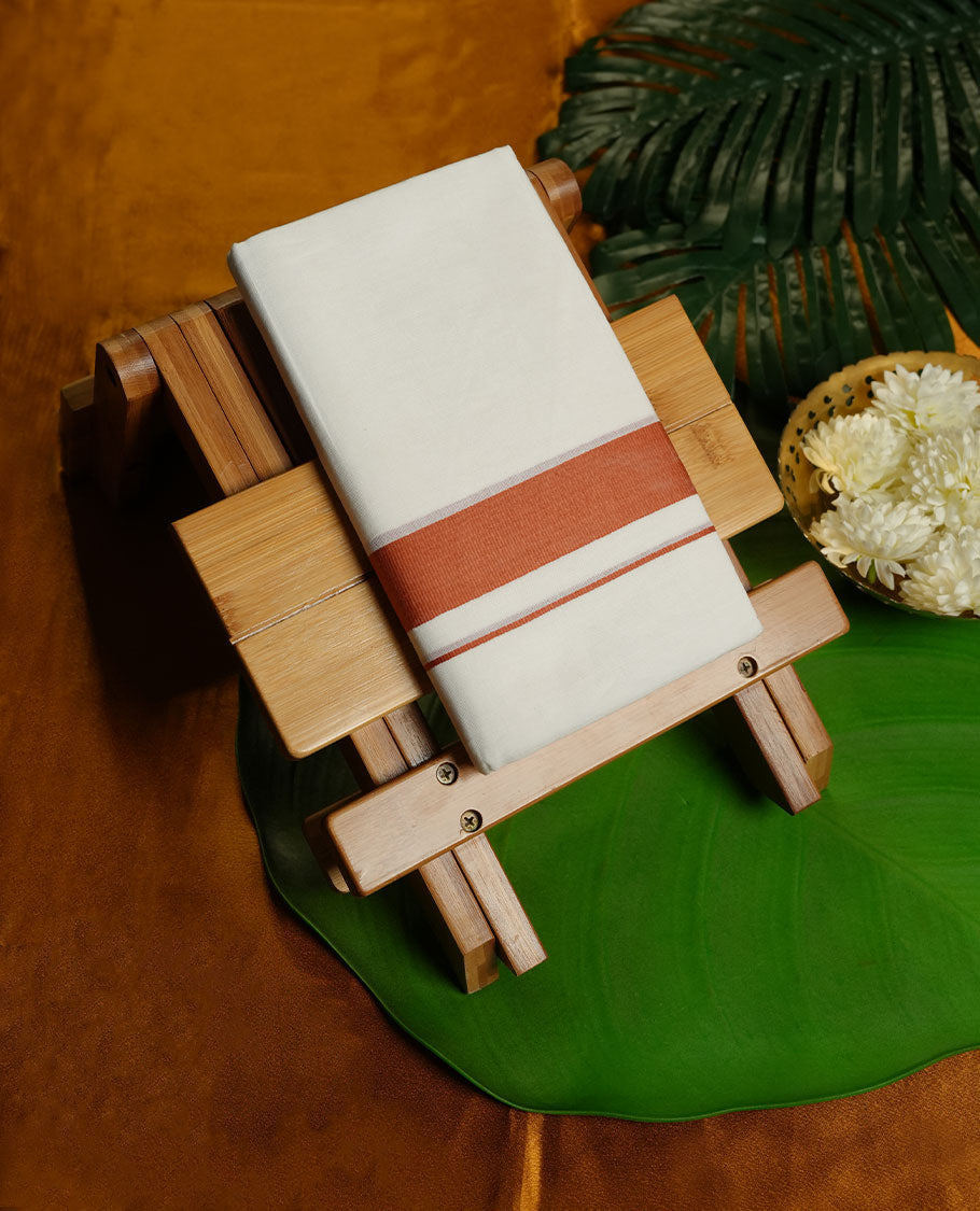 White Colour RAMRAJ Pure Cotton double Dhoti with Brown Colour Border for Men