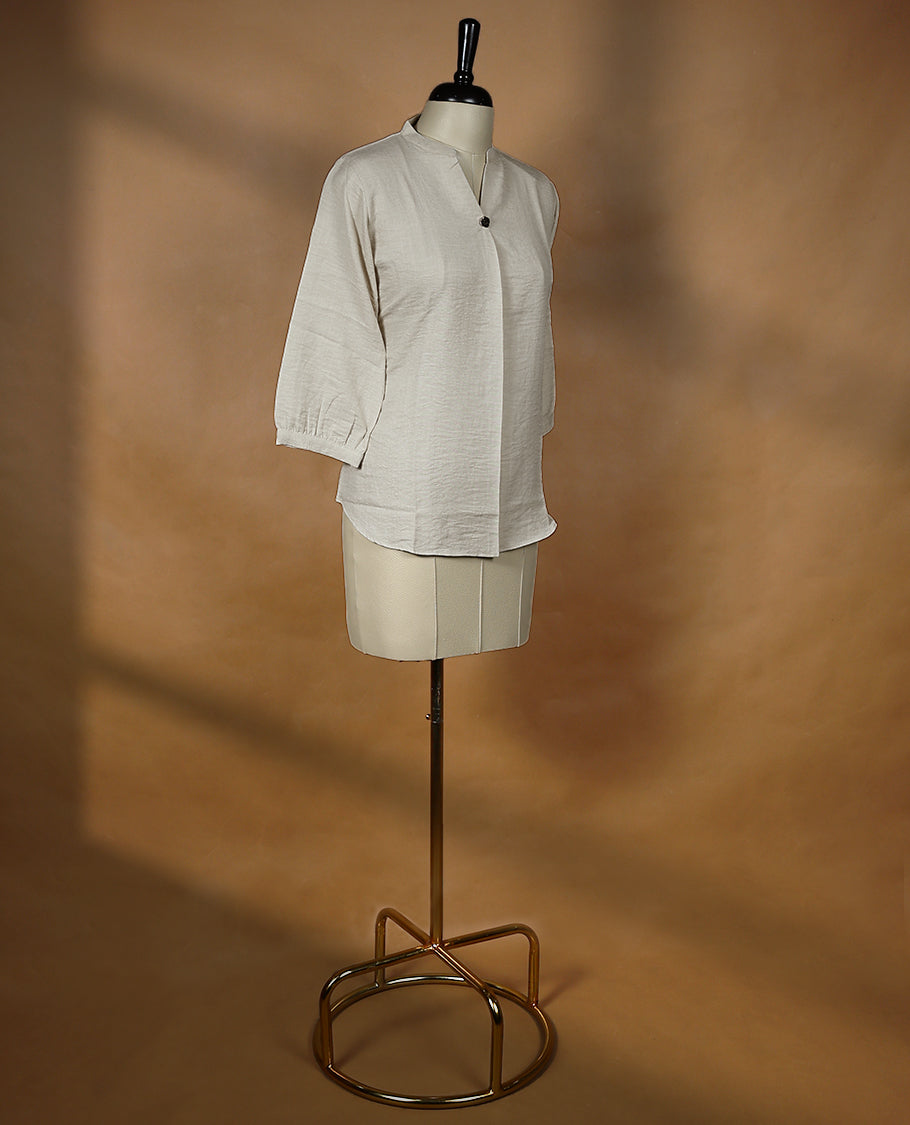 Beige Colour Linen Readymade Tunic Top For Women with 3/4th Sleeves