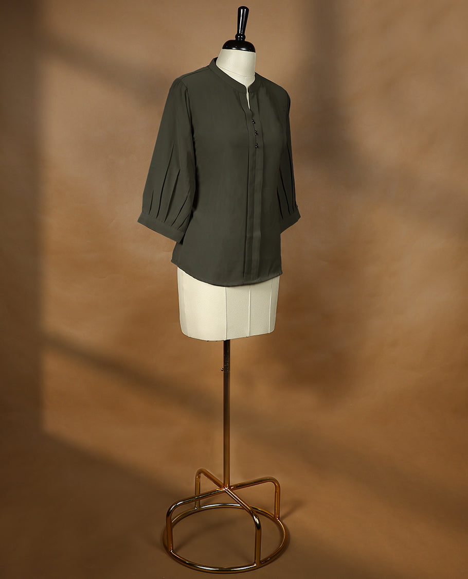 Olive Colour Readymade Tunic Top For Women with 3/4th Sleeves