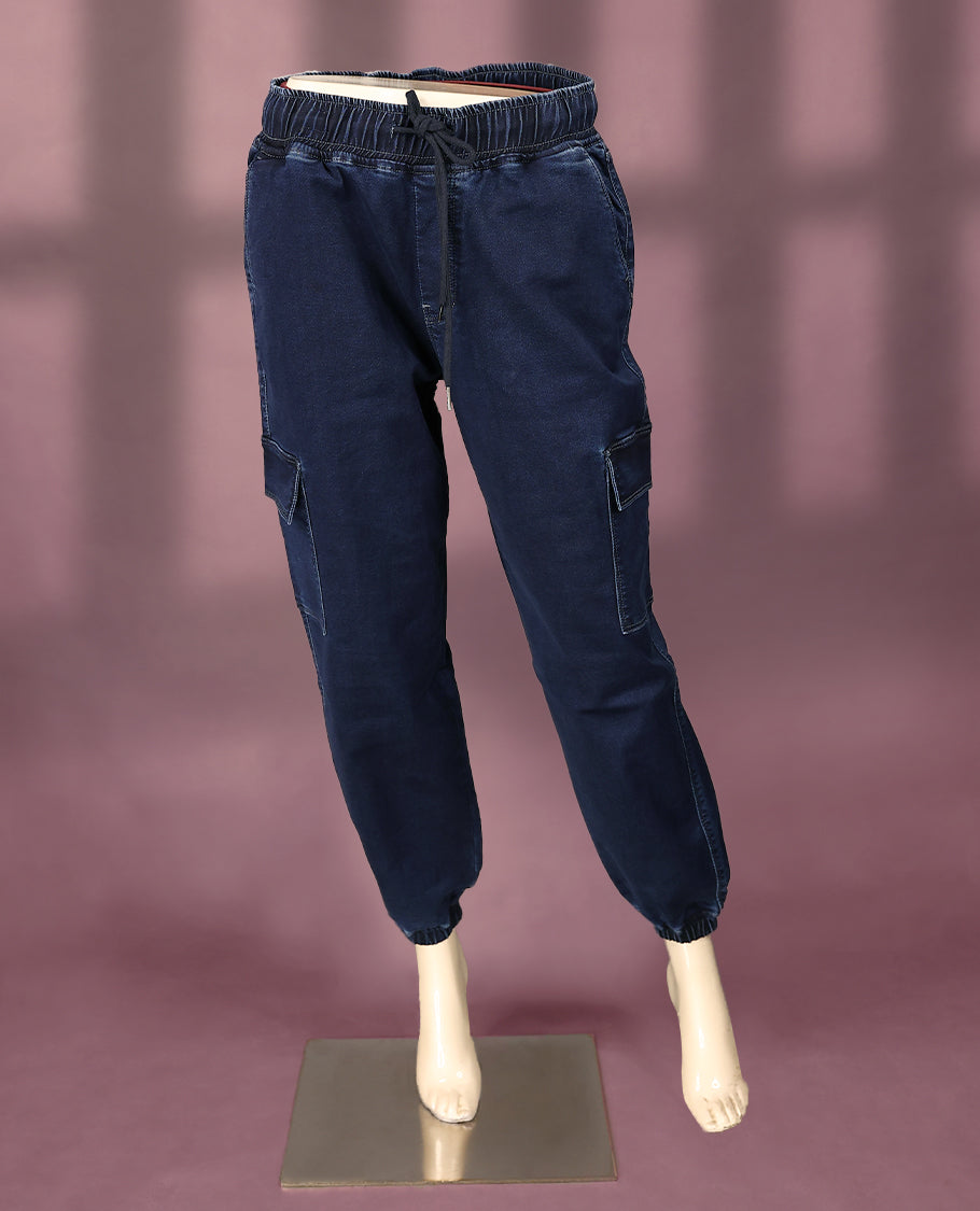 Dark Blue colour high-quality jeans with bottom elastic for women.