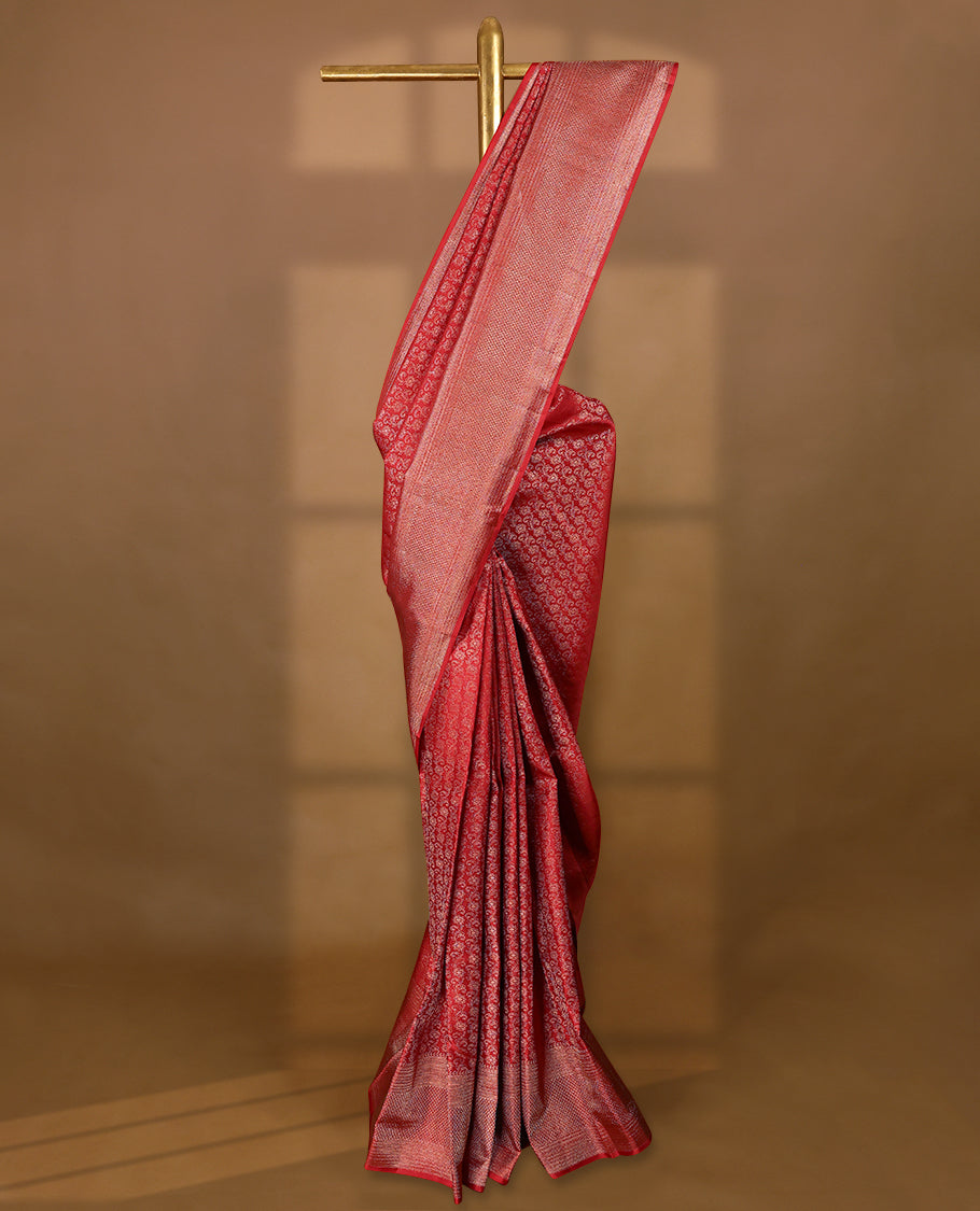 Red Colour Kancheepuram Silk Saree having Floral Jaal Worked Body with Brocade Border and Red Blouse