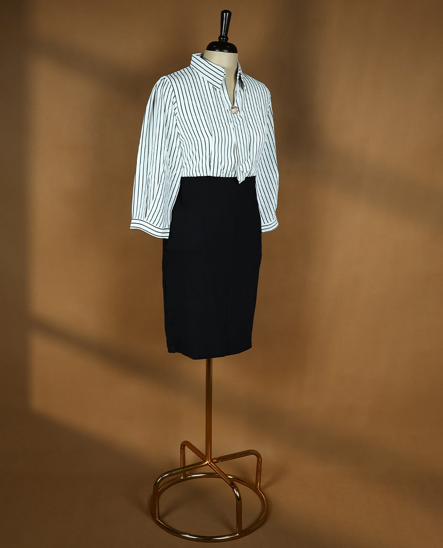 Black and White Colour Readymade Top For Women with 3/4 Sleeves