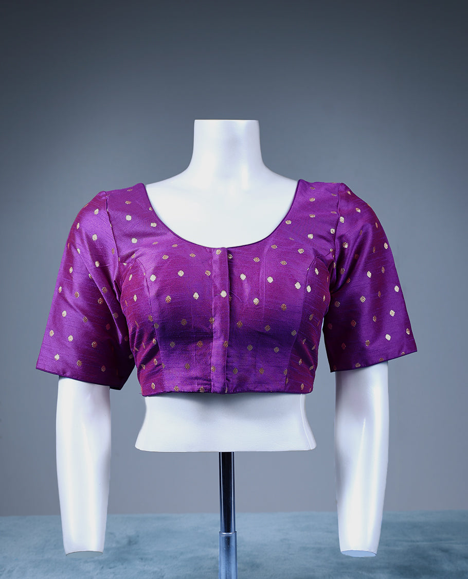 Vadamalli Colour Golden Round Motifs, Round Neck, 2/4th Sleeves, Padded, Ready Made Blouse.