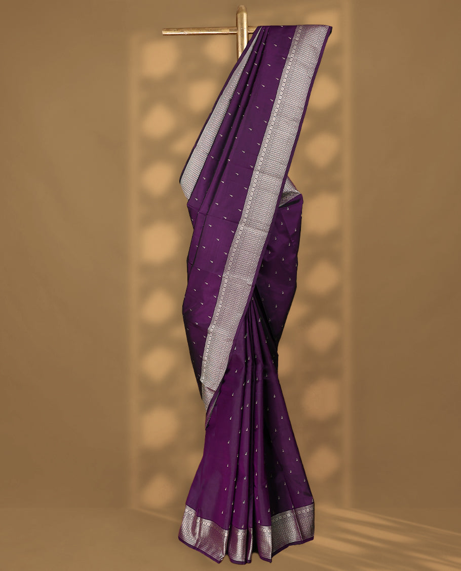 Grape Wine Colour Vasundhara Silk Saree having Thread Buttas in Body with Border and Self Coloured Blouse