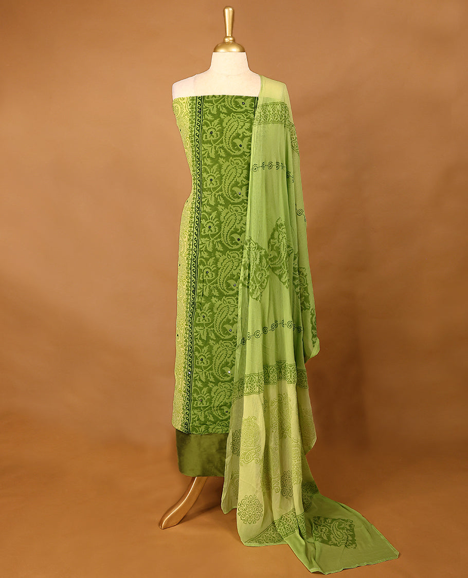 Green Colour Georgette Top having Mirror Work with Bottom and Printed Georgette Dupatta