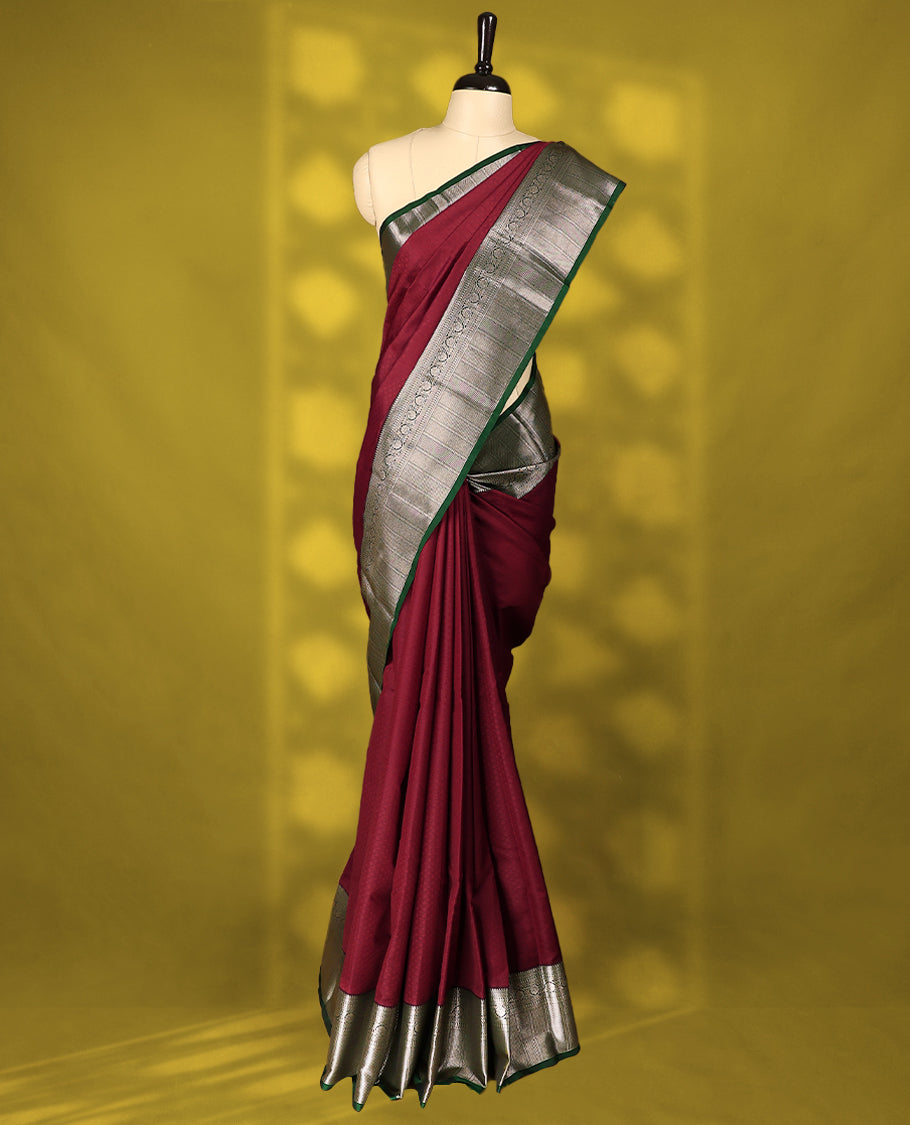 Maroon Colour Vasundhara Lite Saree having Thread Worked Body with Bottle Green Border and Blouse