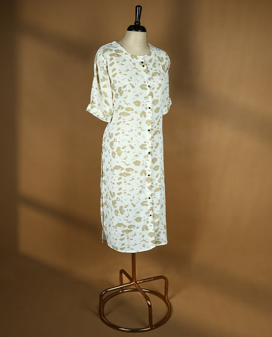 Off White Colour Readymade Kurti with Khaki Colour Prints For Women with 2/4th Sleeves