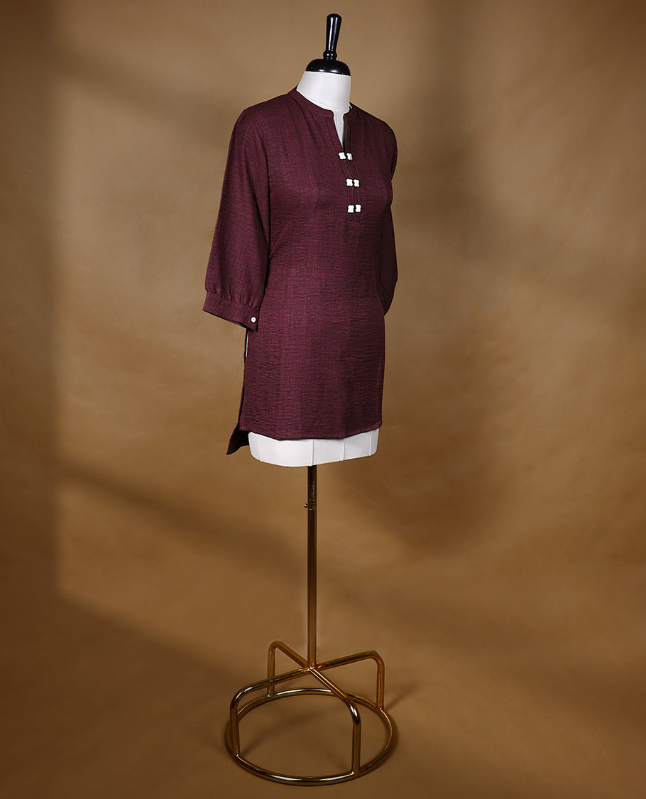 Maroon Colour Readymade Tunic Top For Women with 3/4th Sleeves