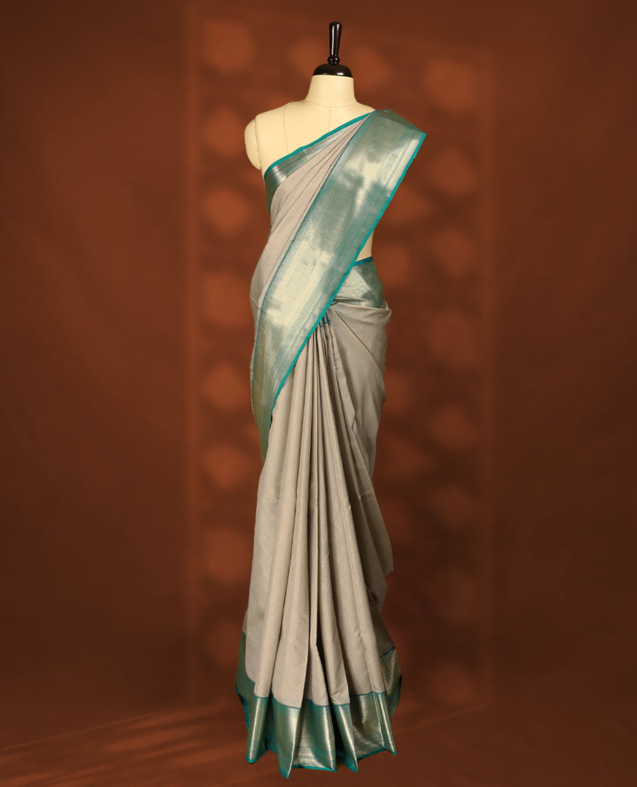 Smokey Taupe Colour Vasundhara Lite Silk Saree having Thread Work in Body with Contrast Coloured Border and Blouse
