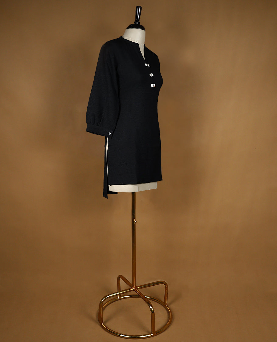 Pure Black Colour Readymade Tunic Top For Women with 3/4th Sleeves