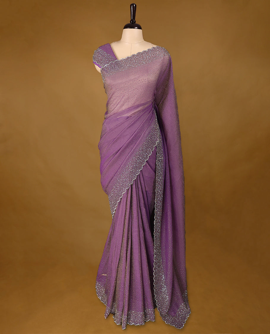 Light Grape Colour Designer Saree having Beads and Stone Worked Body with Border and Blouse