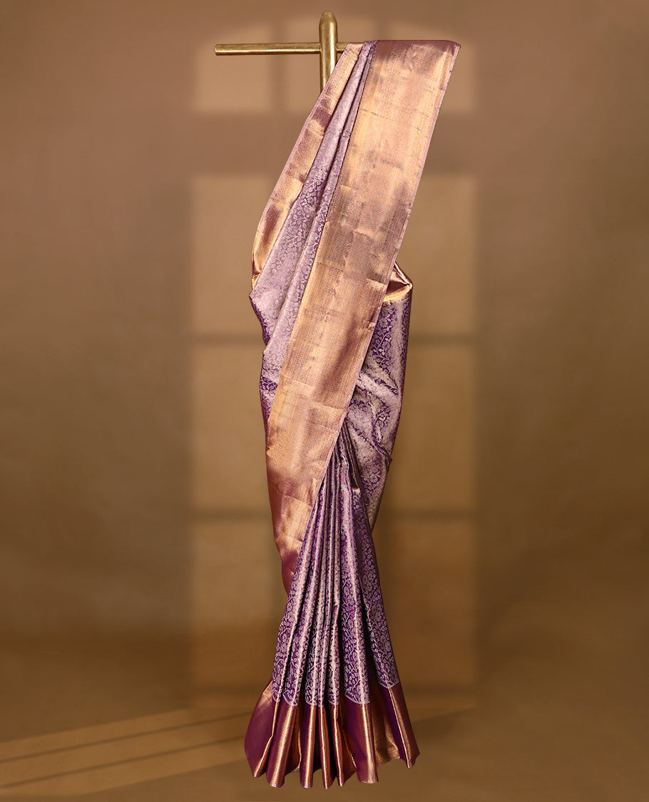 Purple Colour Tissue Silk Saree having Floral Jaal Designed Body with Contrast Border and Self Coloured Blouse