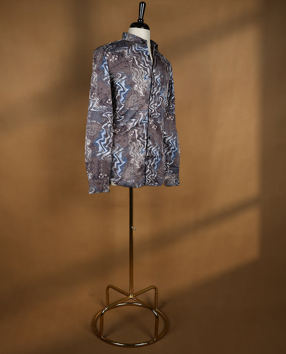 Dark Brown with Multi Colour Printed YESTO Full Sleeve Shirt for Men