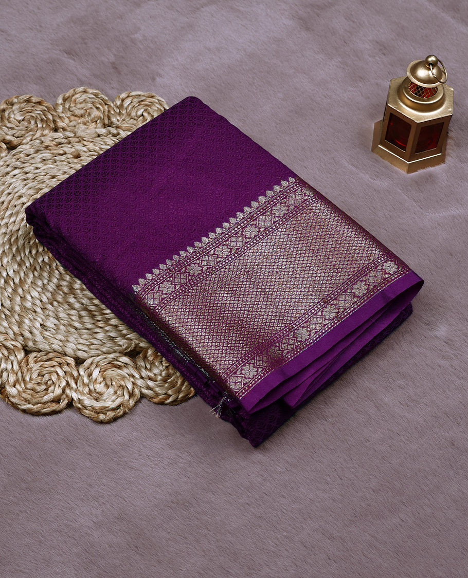 Grape Colour Semi Banaras Georgette Saree having Thread Work in Entire Body with Golden Border and Blouse