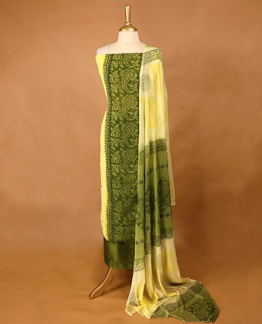 Yellow Colour Georgette Top having Mirror Work with Bottom and Printed Georgette Dupatta