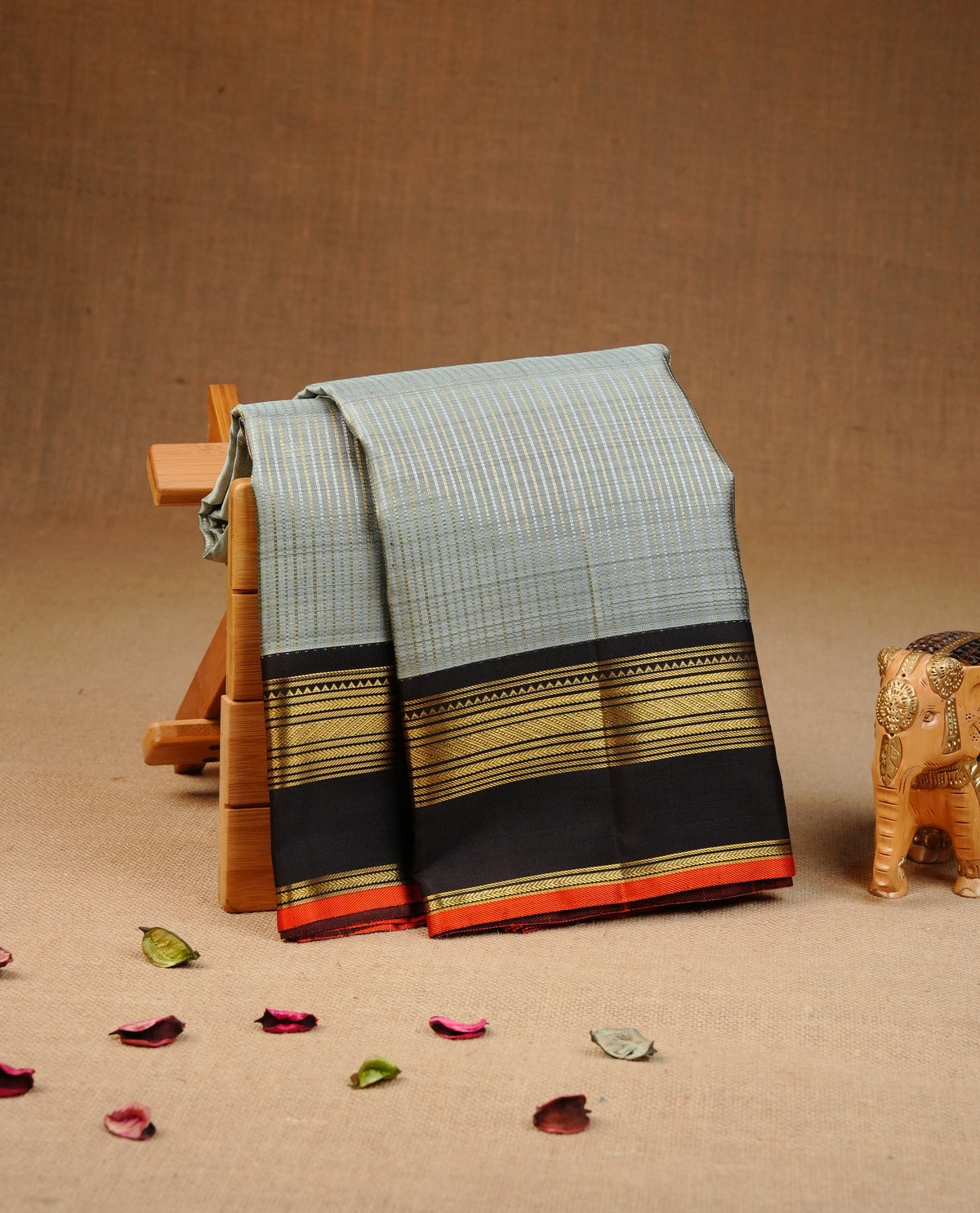 Grey colour traditional kancheepuram silk saree
