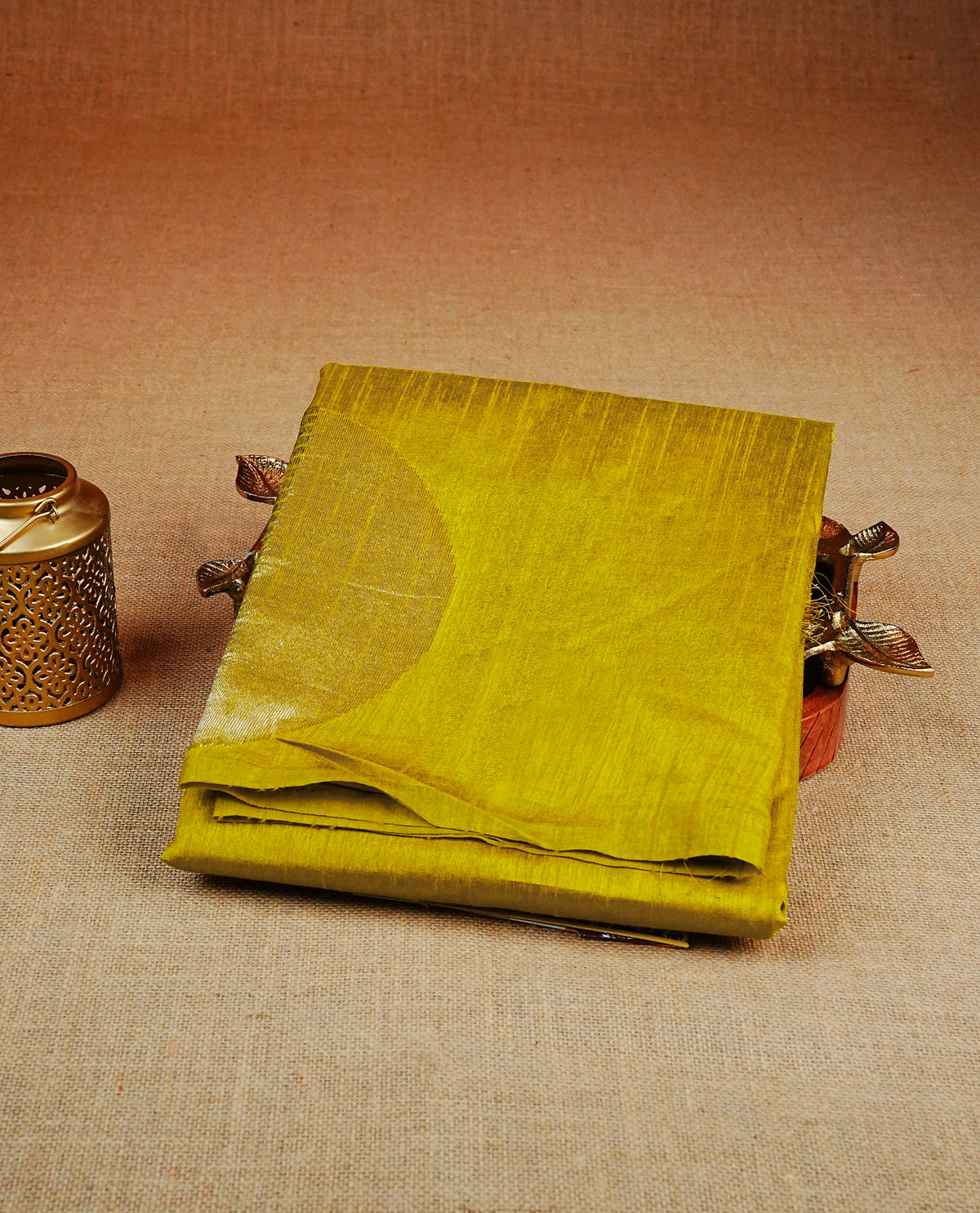 Mustard yellow colour semi tussar silk saree featuring bold thread polka dot body, no specific border, comes with matching blouse piece