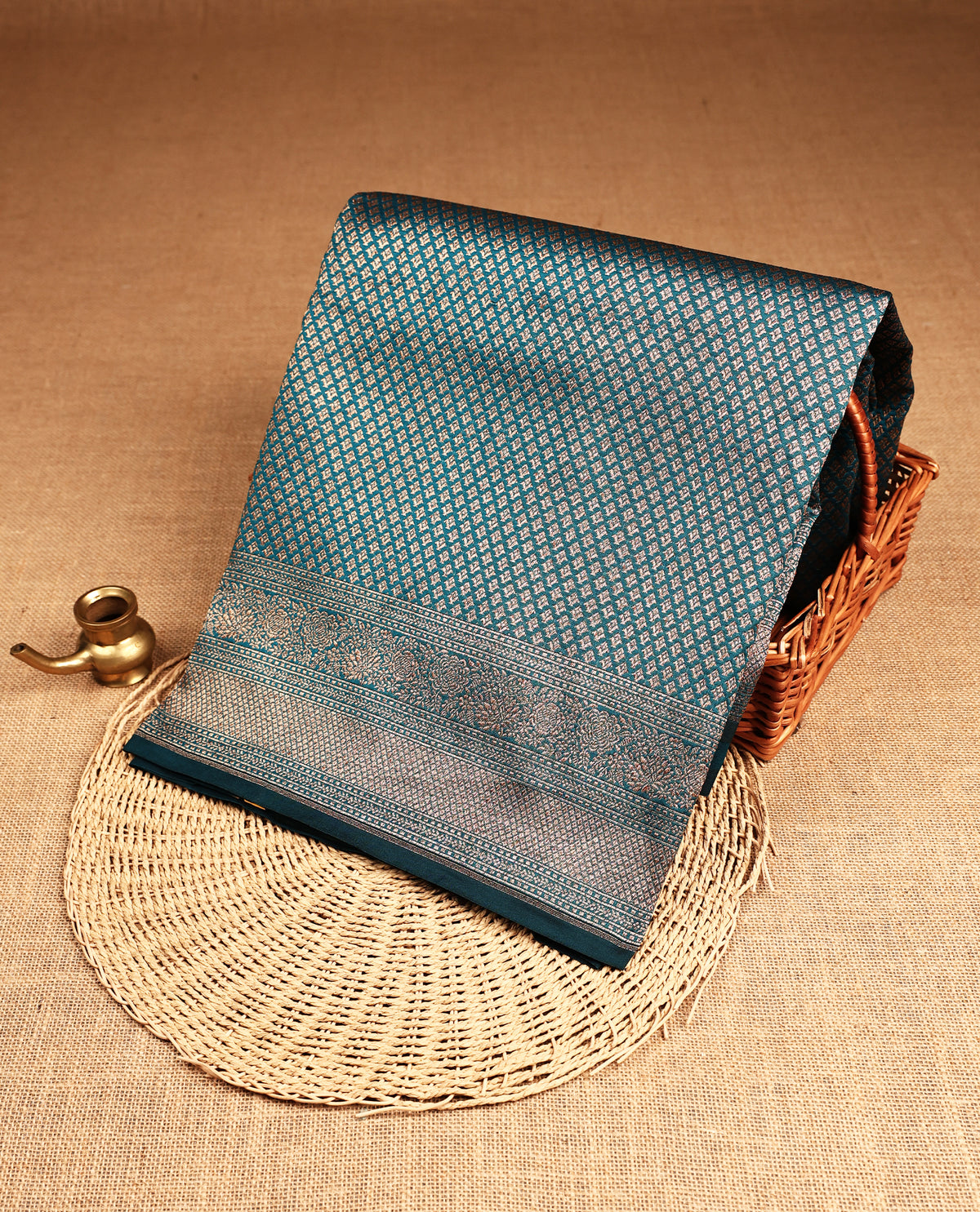 Teal Colour Banaras Katan Silk Saree