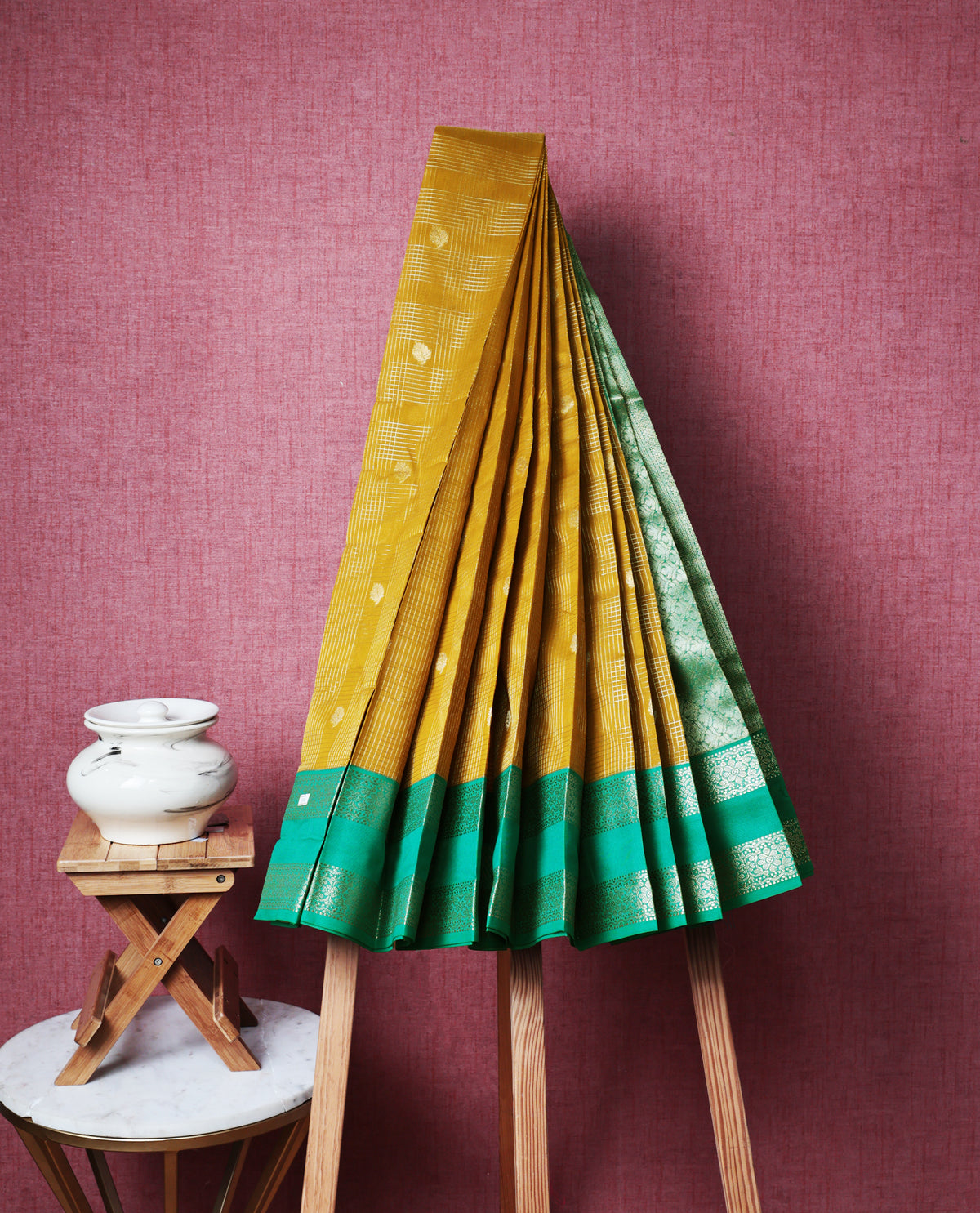 Mustard yellow colour soft silk saree