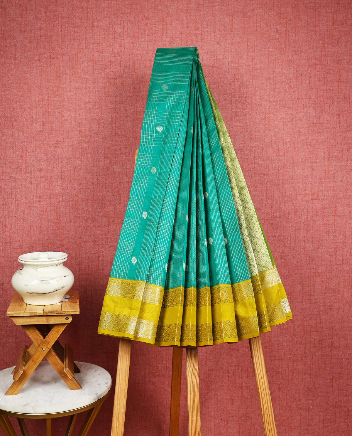 Sea green colour soft silk saree