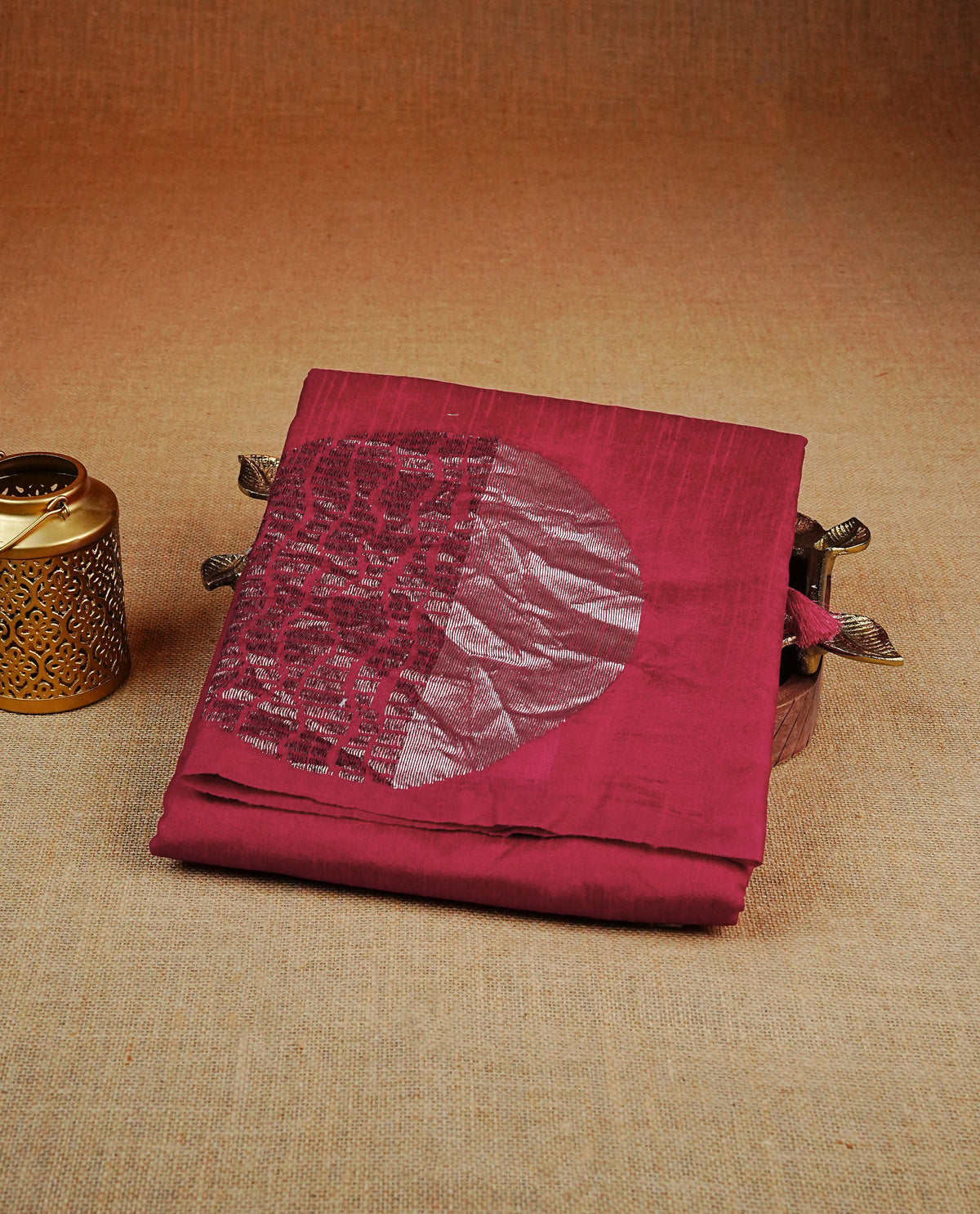 Magenta colour semi tussar silk saree featuring bold thread polka dot body, no specific border, comes with matching blouse piece