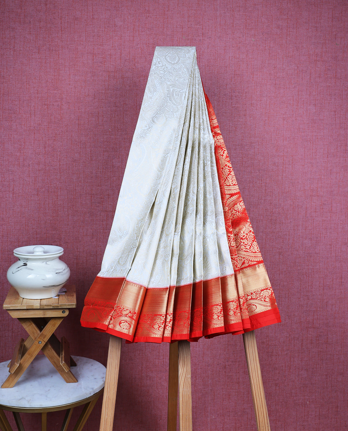 Off white colour soft silk saree