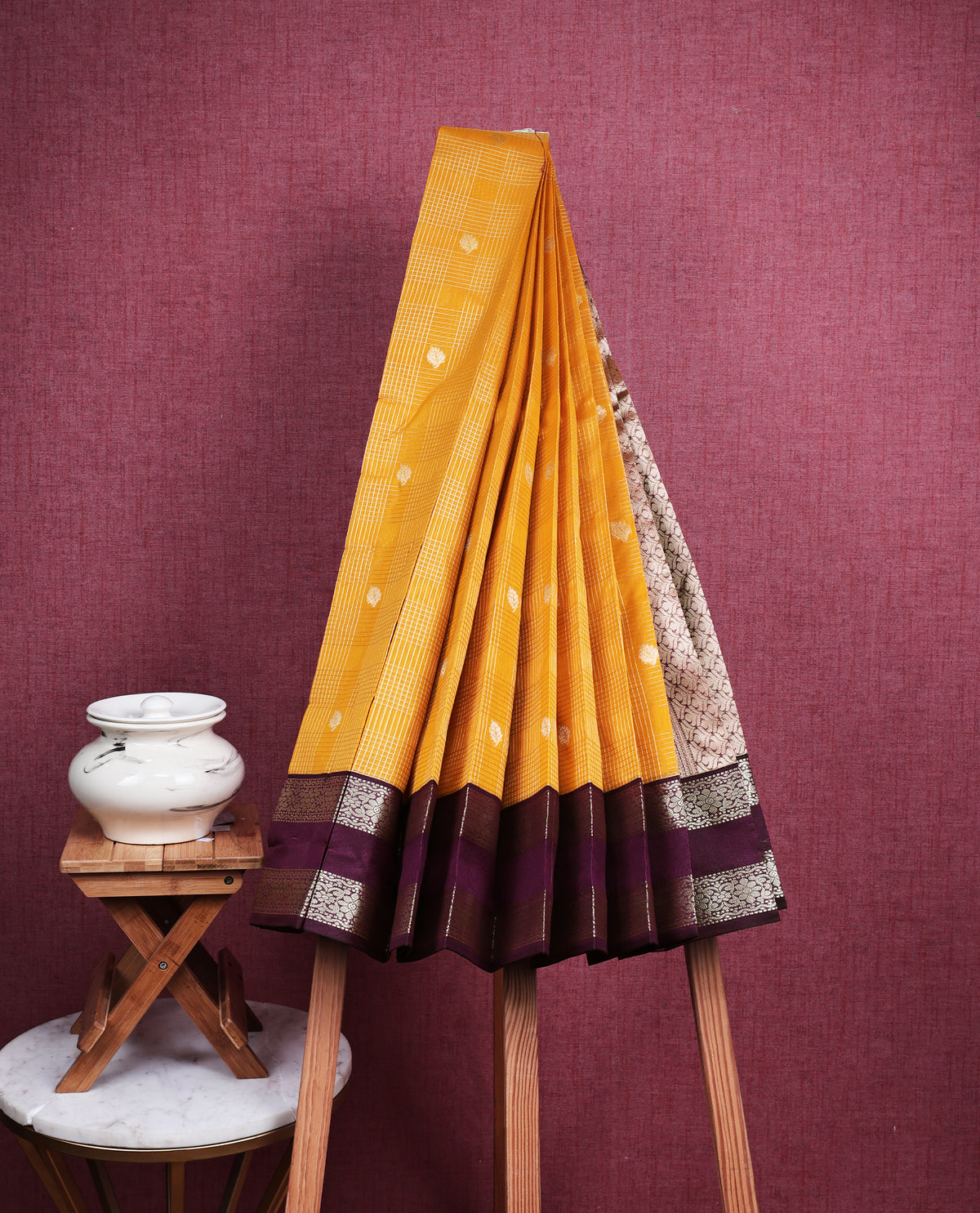Mustard Yellow colour soft silk saree