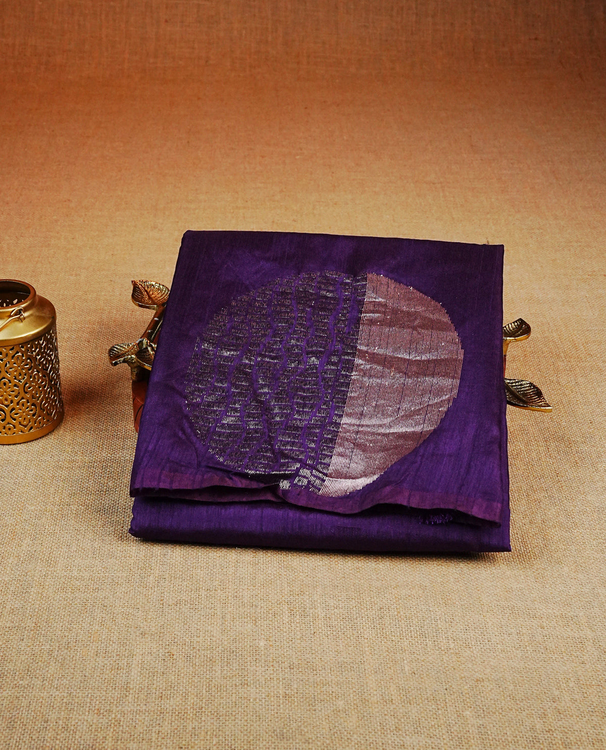 Deep purple colour semi tussar silk saree featuring bold thread polka dot body, no specific border, comes with matching blouse piece