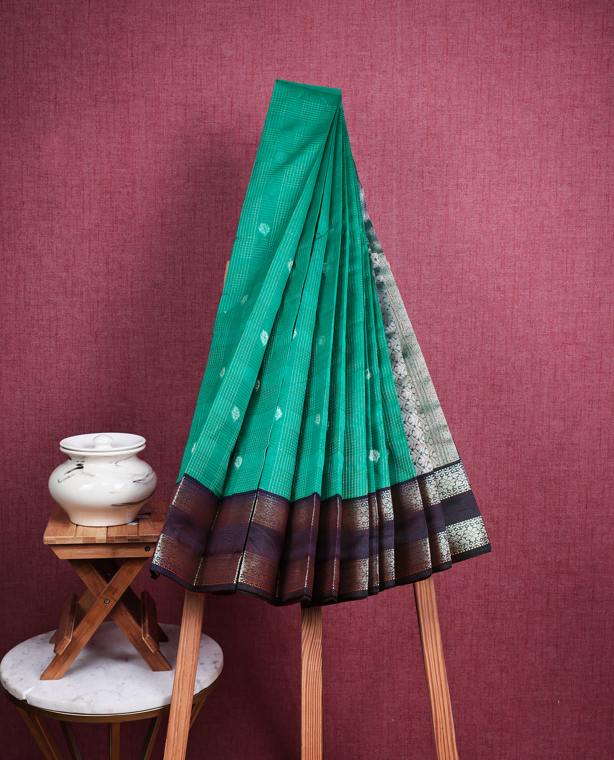 Teal colour soft silk saree