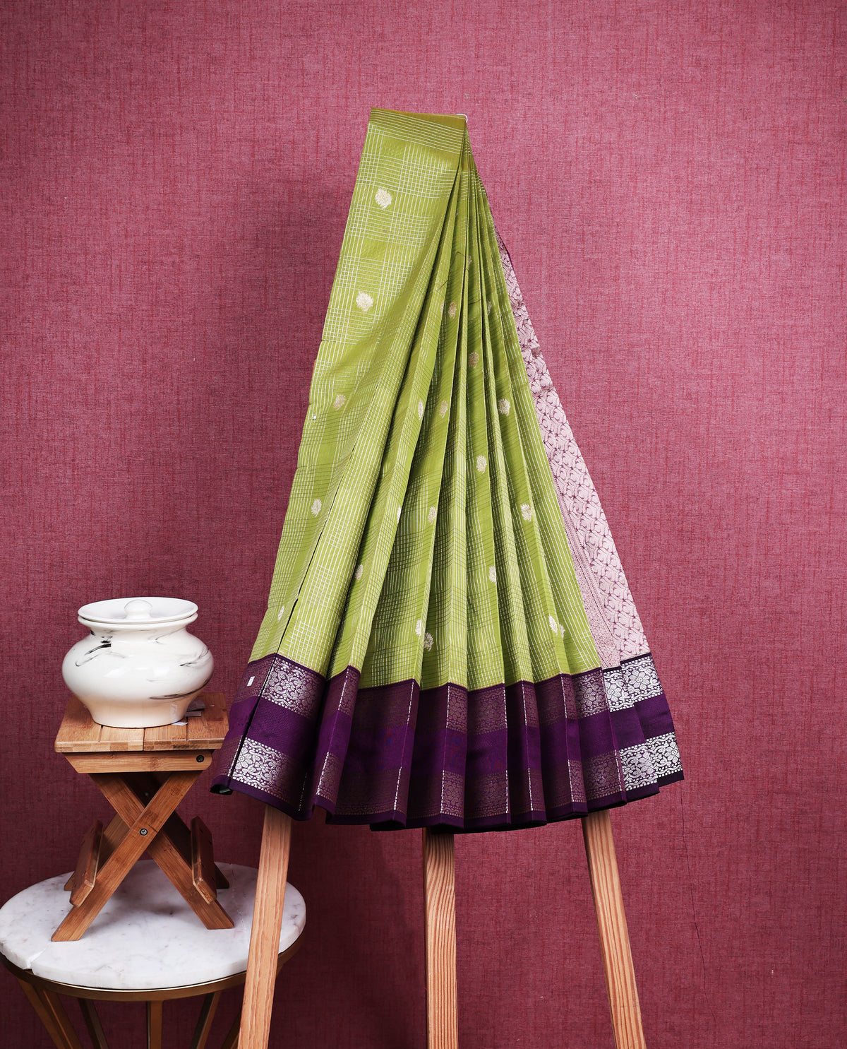 Lime green colour soft silk saree