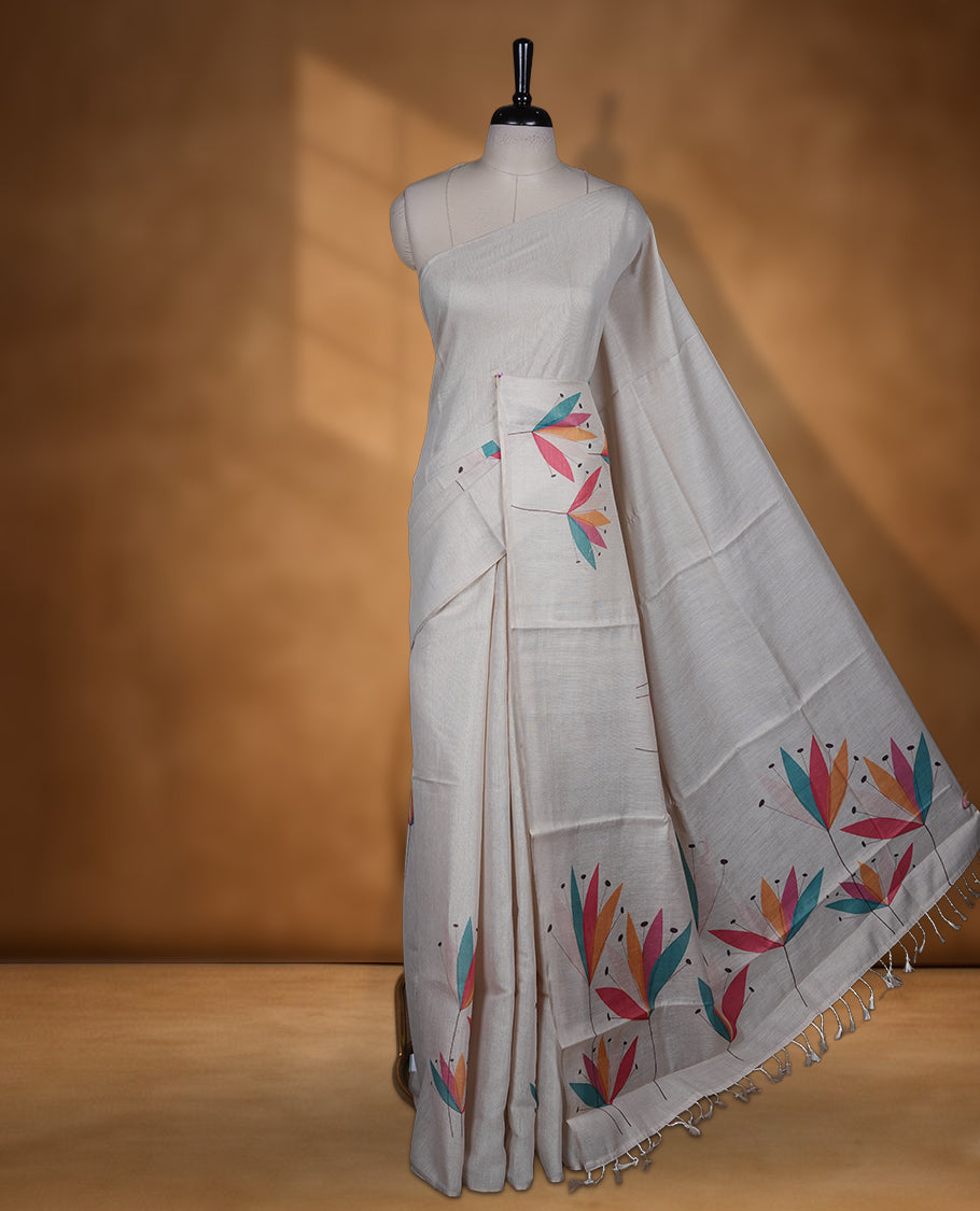 Kerala Tissue saree with Prints and without border with Matching Blouse
