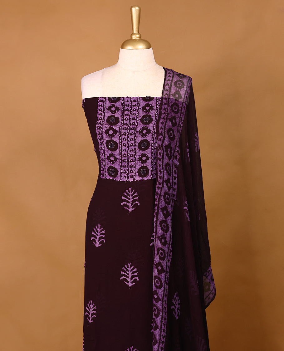 Dark Grape Colour Georgette Top having Thread Work with Bottom and Printed Georgette Dupatta