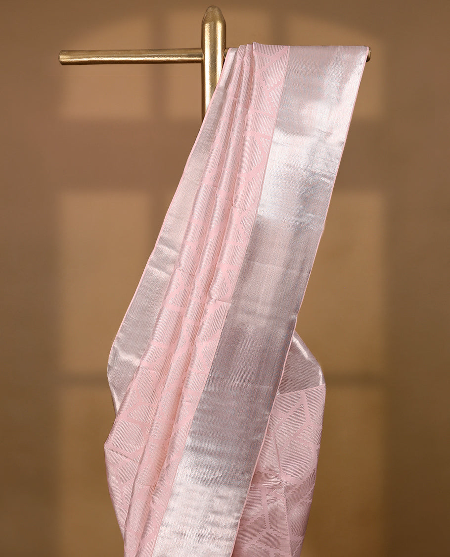 Rose Milk Colour Kancheepuram Wedding Silk Saree having Silver Zari Body and Border with Self Coloured Blouse