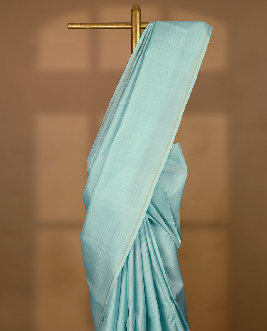 Baby Blue Colour Pure Kancheepuram Traditional Silk Saree having Thread Worked Body with Border and Blouse