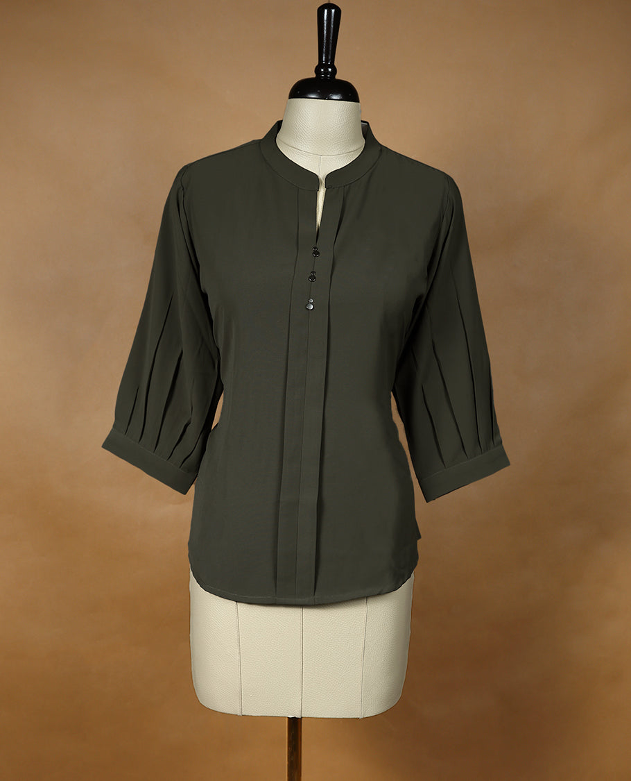 Olive Colour Readymade Tunic Top For Women with 3/4th Sleeves