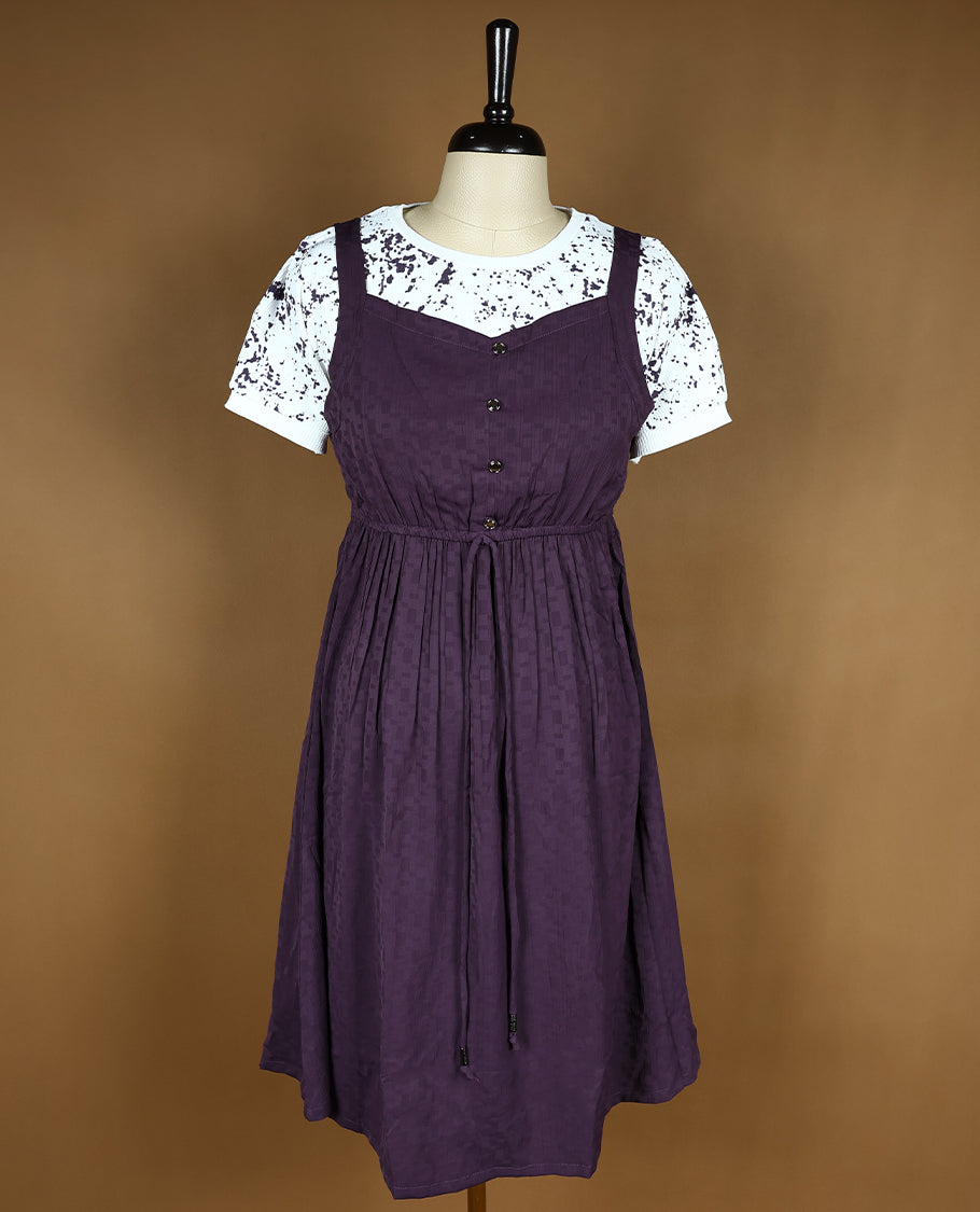 Dark Grape with White Colour Readymade Top For Women with Short Sleeves
