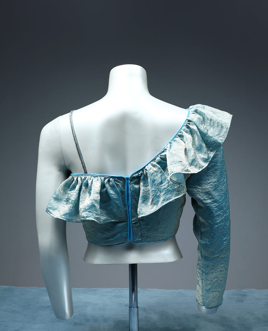 Light Morpeach Colour, Single Sleeve Frill Design, Padded, Ready Made Blouse.