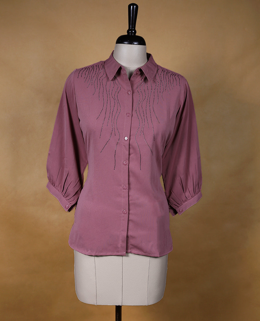 Onion Pink Colour Readymade Tunic Shirt For Women with 3/4th Sleeves