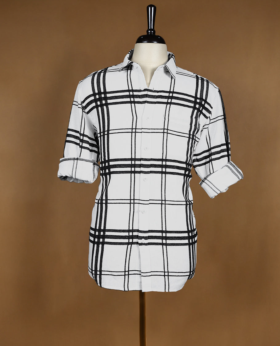 White and Black Colour Checked NORTH REPUBLIC Full Sleeve Shirt for Men