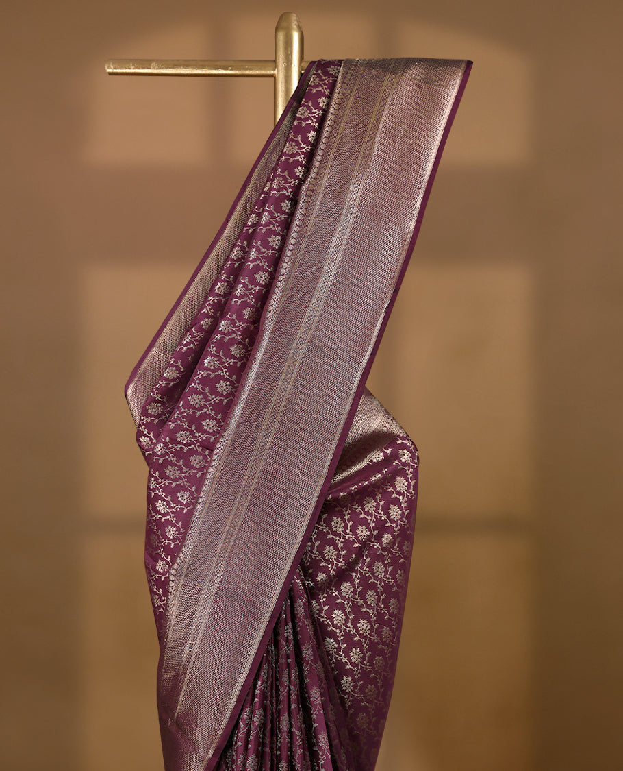 Royal Maroon Colour Kancheepuram Wedding Silk Saree having Jaal Worked Body and Border with Self Coloured Blouse