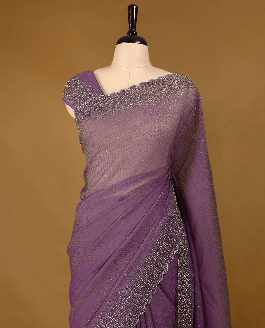 Light Grape Colour Designer Saree having Beads and Stone Worked Body with Border and Blouse