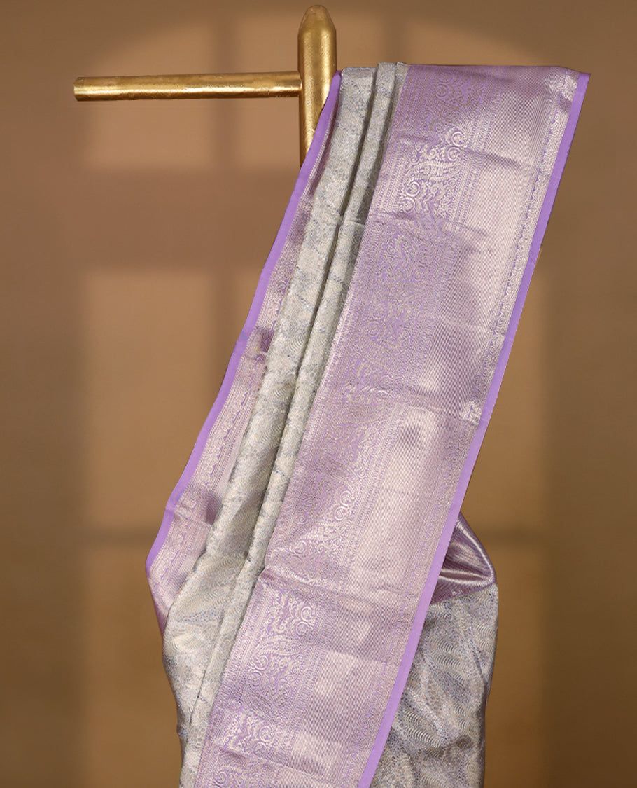 Light Lavender Colour Tissue Kancheepuram Wedding Silk Saree having Silver Zari Worked Body and Border with Blouse