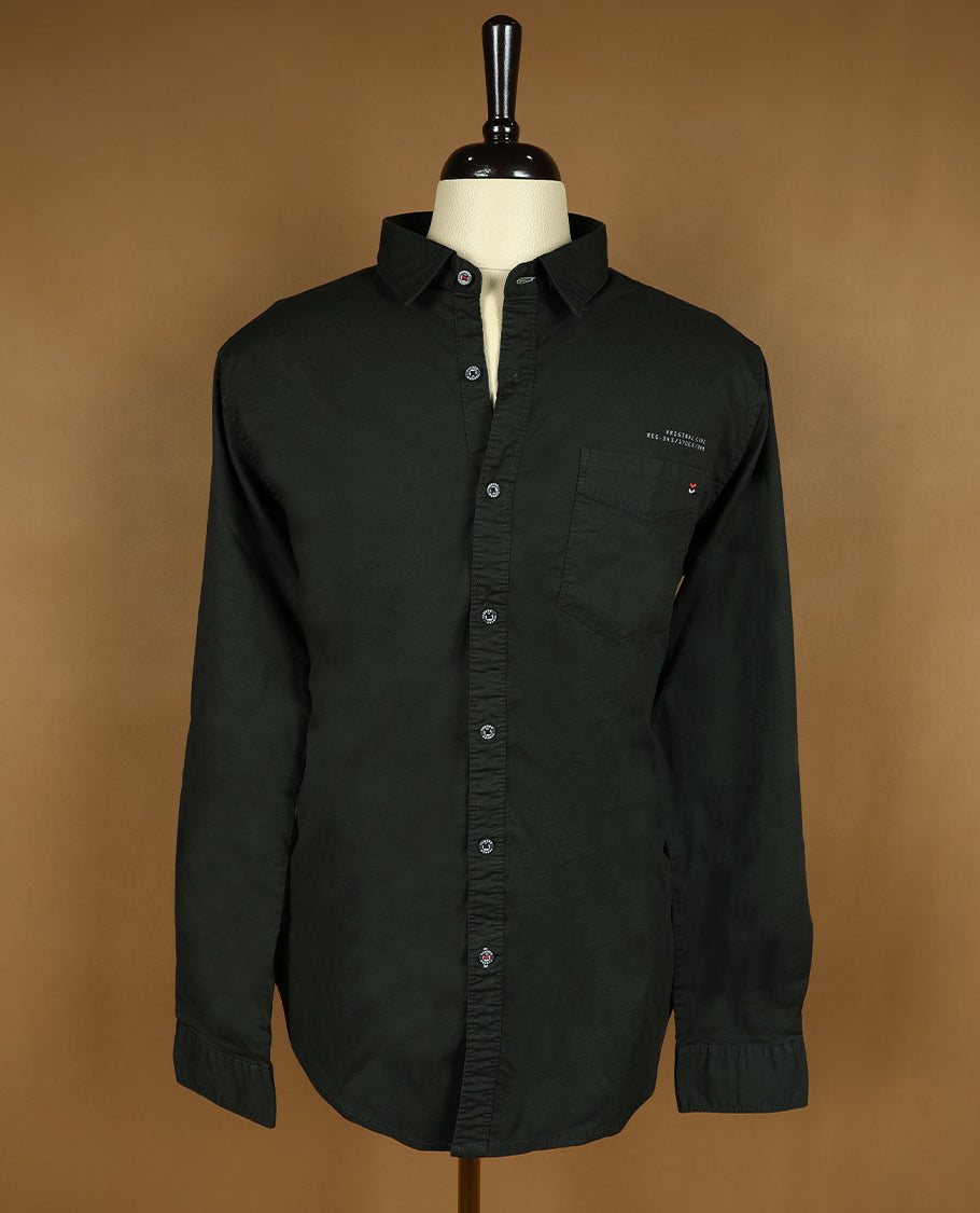 Dark Green Colour Plain YANKEE Full Sleeve Shirt for Men