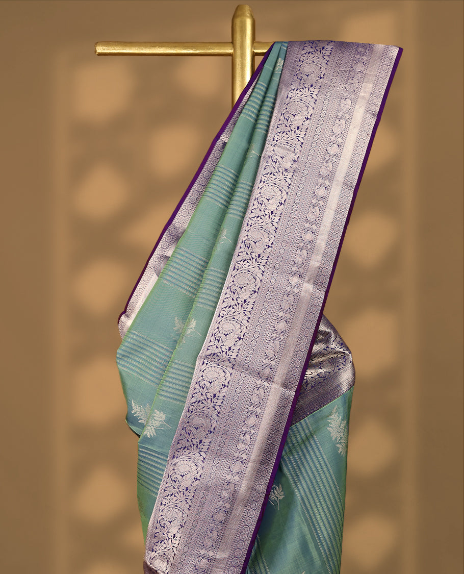 Green and Blue Double Shade Vasundhara Silk Saree having Thread Work in Body with Contrast Border and Blouse