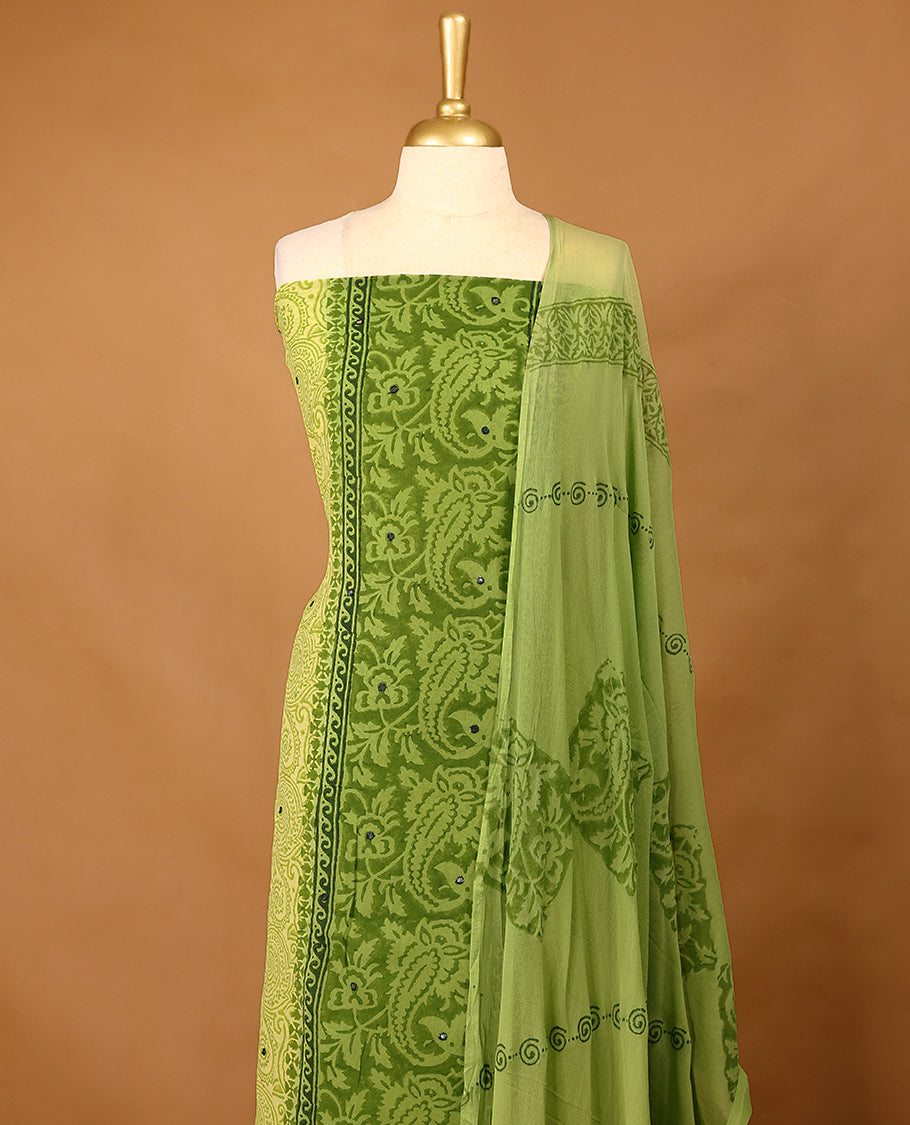 Green Colour Georgette Top having Mirror Work with Bottom and Printed Georgette Dupatta