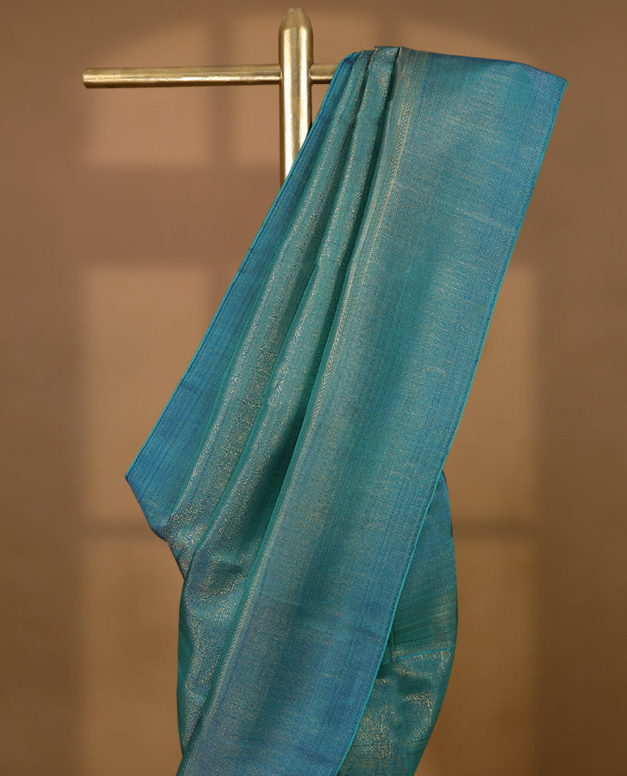 Light Peacock Blue Colour Kancheepuram Wedding Silk Saree having Golden Brocade Body and Border with Blouse (Copy)