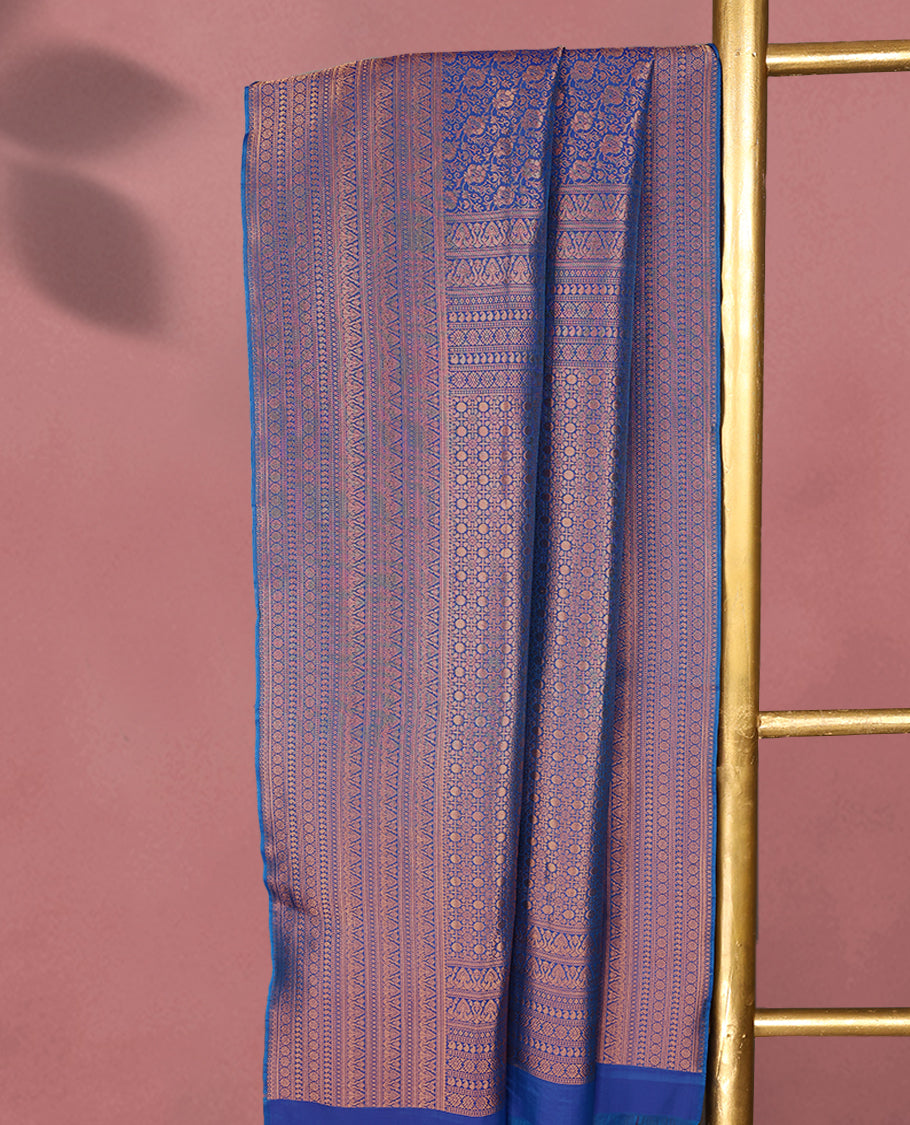 Blue Colour Kancheepuram Silk Brocade Saree having Brocade Body with Self Coloured Brocade Border and Blouse