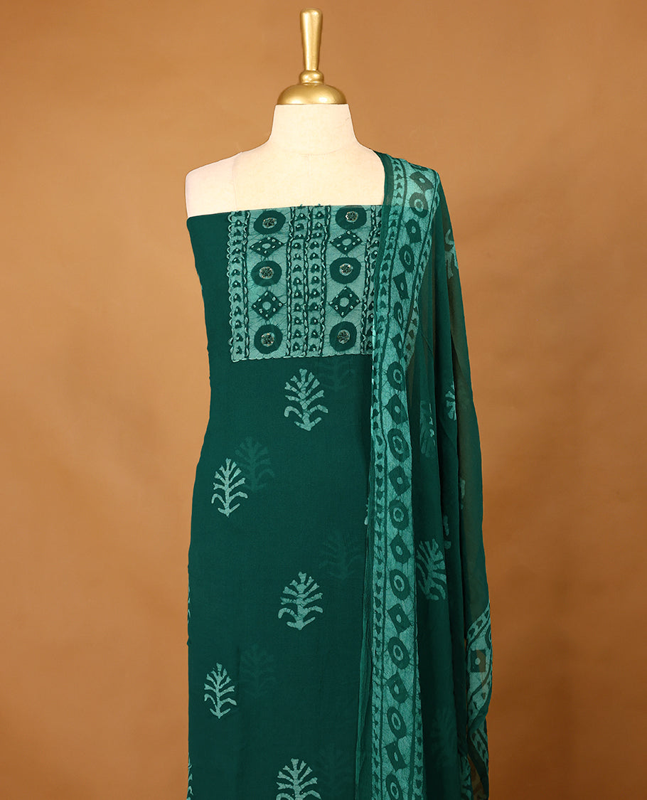 Dark Green Colour Georgette Top having Thread Work with Bottom and Printed Georgette Dupatta