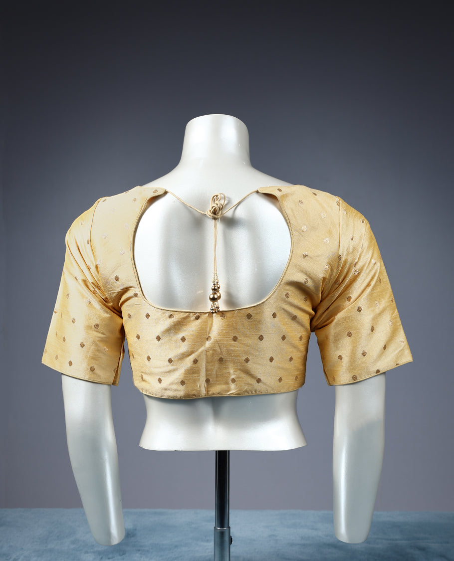 Light Golden Colour Golden Round Motifs, Round Neck Design, 2/4th Sleeves, Padded, Ready Made Blouse.