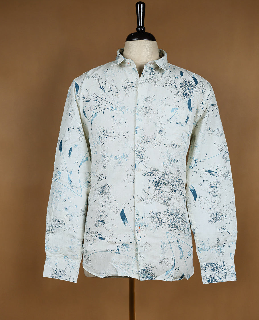 Off White with Blue Colour Printed OCTANE Full Sleeve Slim Fit Shirt for Men